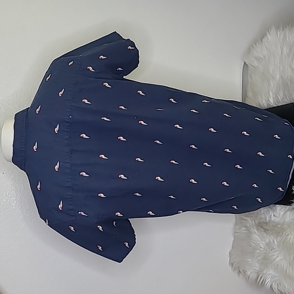 Shirt Size Medium Short Sleeve Blue Cotton Stretch Parrot Print Slim Fit Palm - Picture 4 of 7